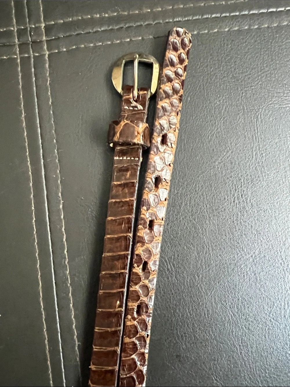 Vintage 1980s Speyer Snakeskin Slim Leather Belt in Brown Size 28